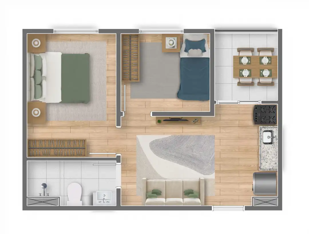 Planta 2 Dormitórios 34 m²