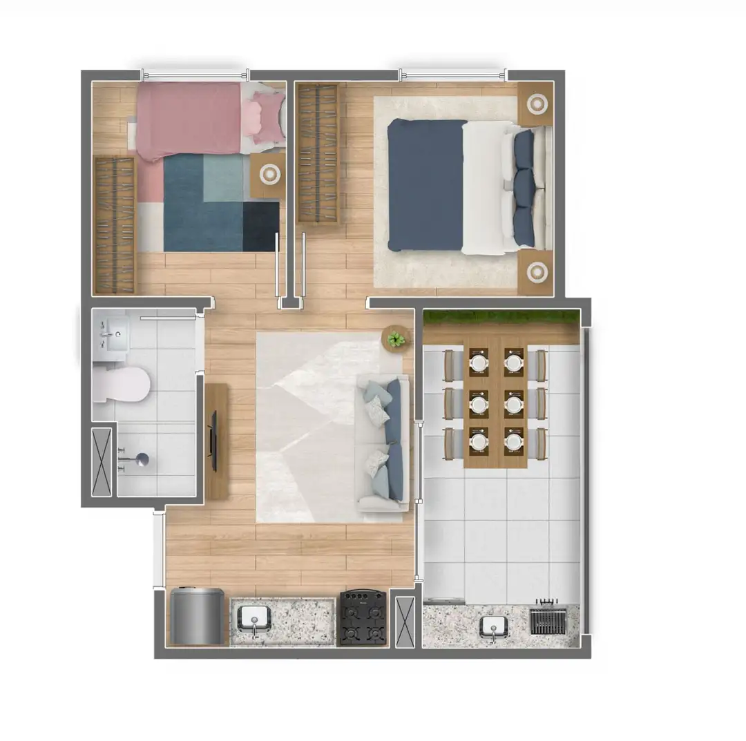 Planta 2 Dormitórios 35 m²